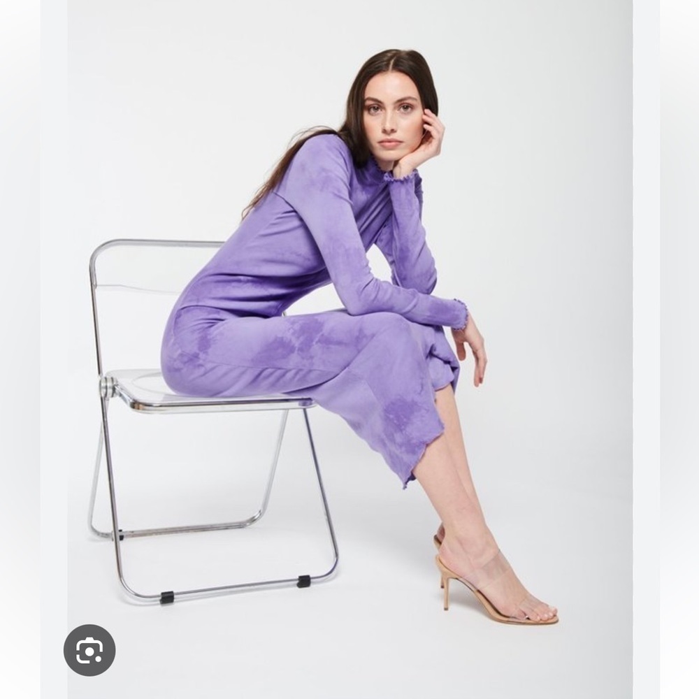 Raquel Allegra Tie Dye Long Sleeve Fitted Dress in Purple Cloud Size 2 M - Picture 4 of 11